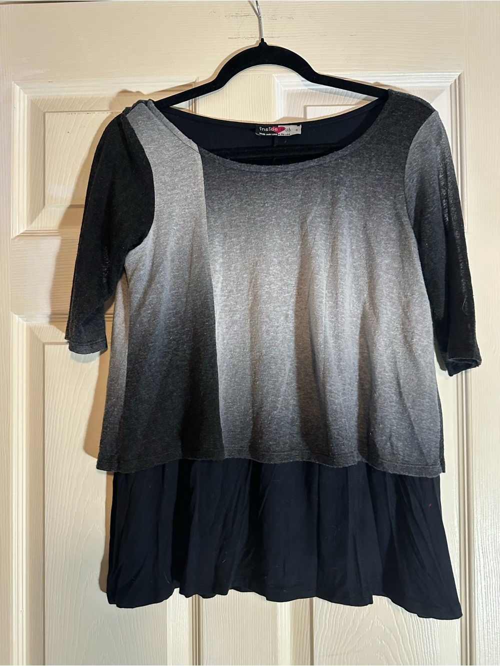 Women's Two-Tone Black and Gray Layered Scoop-Neck Blouse